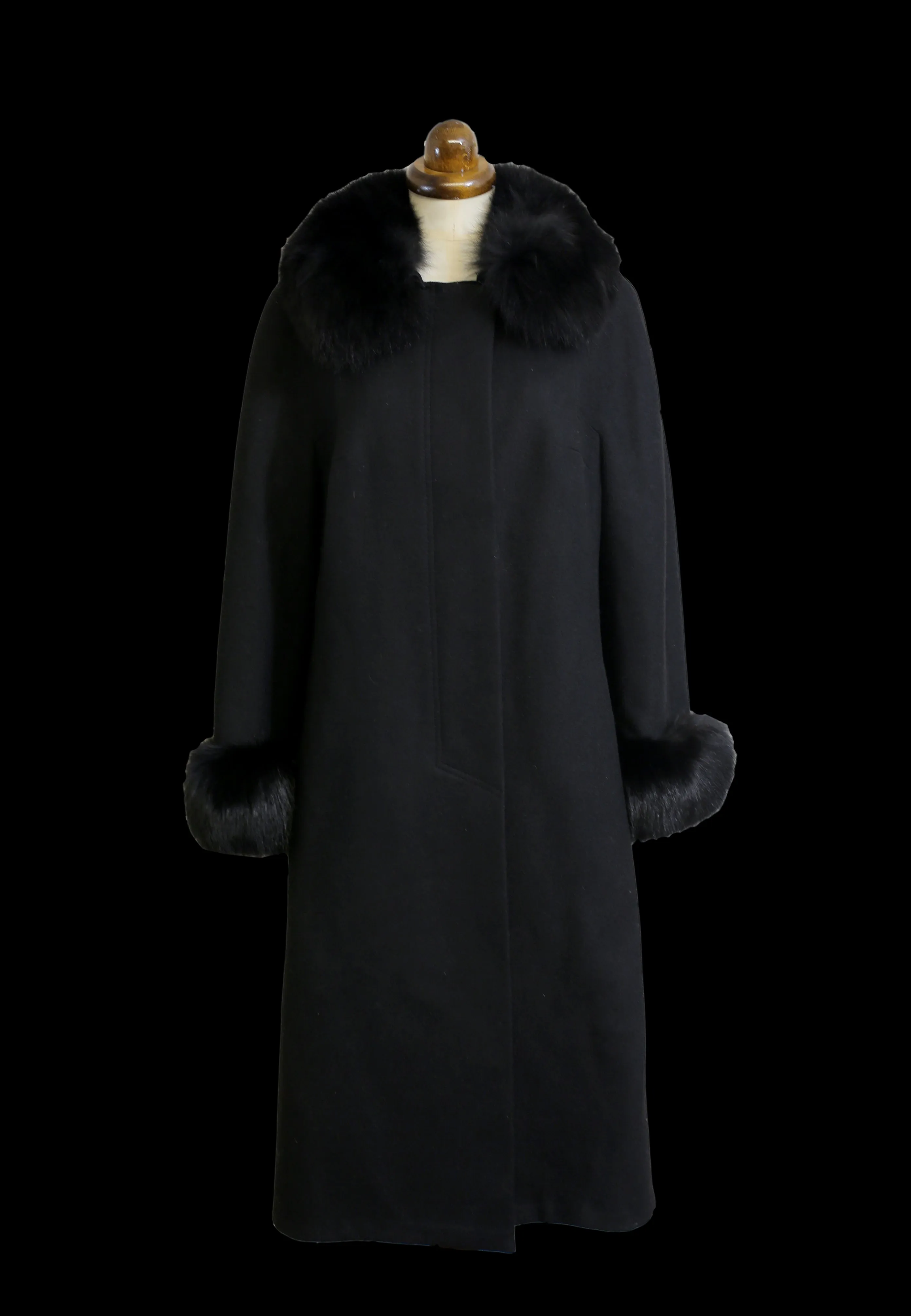 Vintage 1960s Black Wool Princess coat