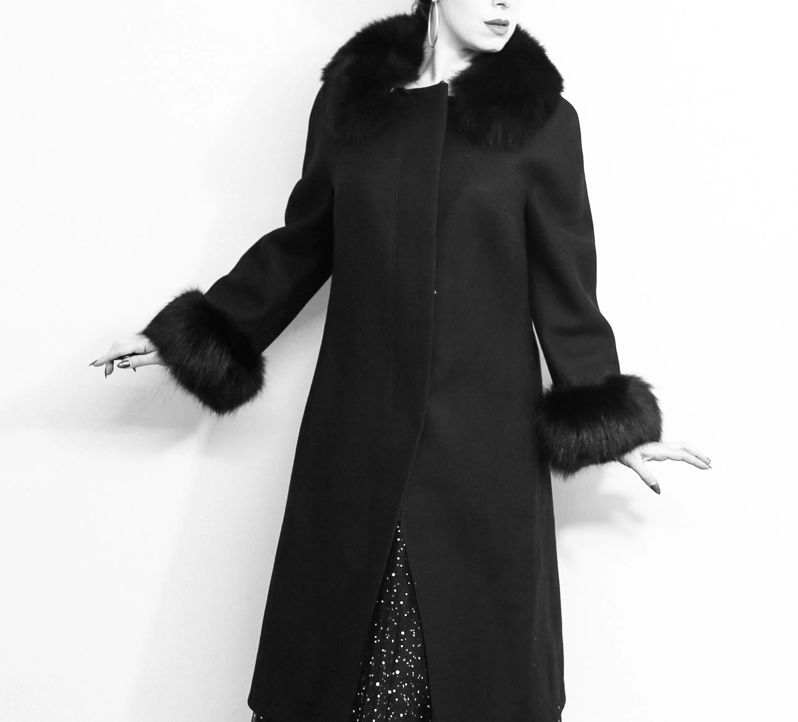 Vintage 1960s Black Wool Princess coat