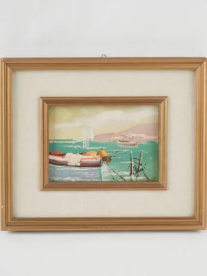 Vintage French marine painting with green sea 12¼" x 14½"