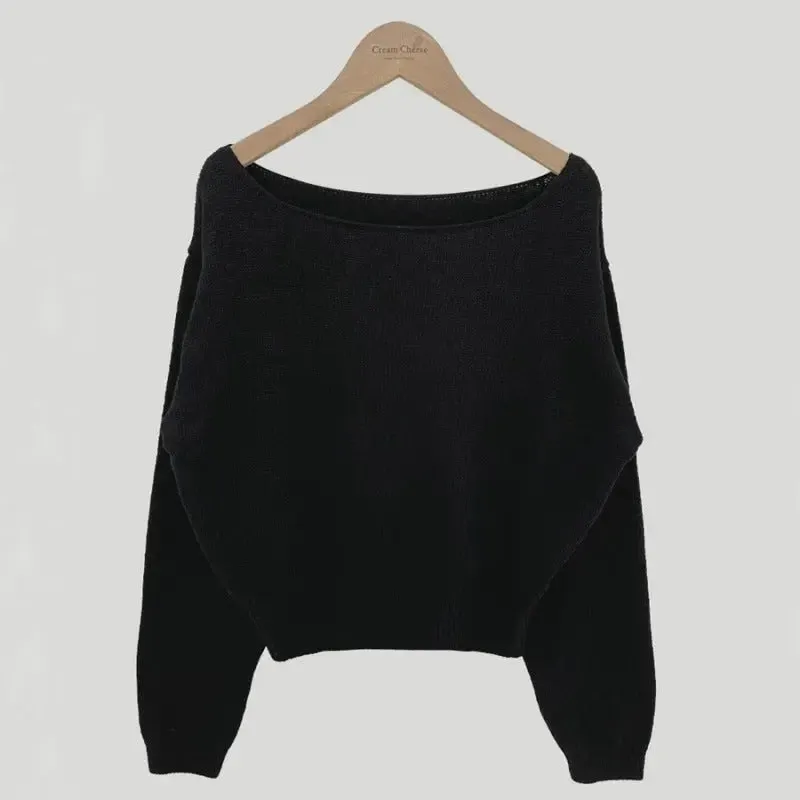 Waist-tight Hem Long Sleeve Pullover Short Sweater