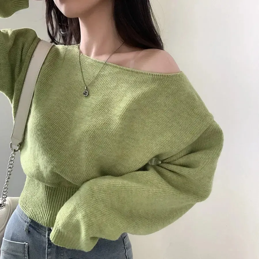 Waist-tight Hem Long Sleeve Pullover Short Sweater