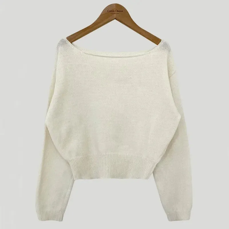 Waist-tight Hem Long Sleeve Pullover Short Sweater