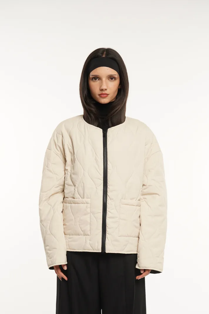 Water Repellent Quilted Crew Neck Puffer Jacket