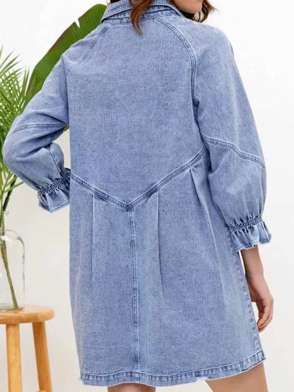 Women's Casual Loose Denim Balloon Sleeve Long Sleeve Dress